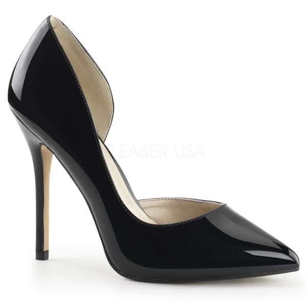 AMUSE-22 Klassische Stiletto Pumps mit ausgeschnittener Innenseite schwarz Lack